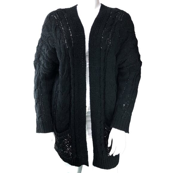 Loyd/Ford Womens Size M Sweater Chunky Knit Black Pure Rayon Sequins Pockets - Picture 11 of 16